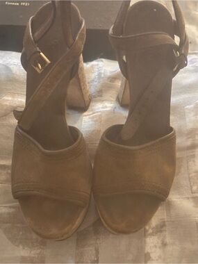 Gucci Brown Suede Platform Block Heel Sandals